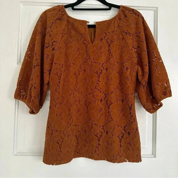 Dolan Norah Floral Corduroy Blouse Orange XS - Picture 10 of 14